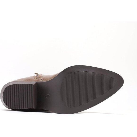 Women's Brown Cowboy Boots Wide Calf Knee High With Zip Classic Chunky Heel - Picture 5 of 6